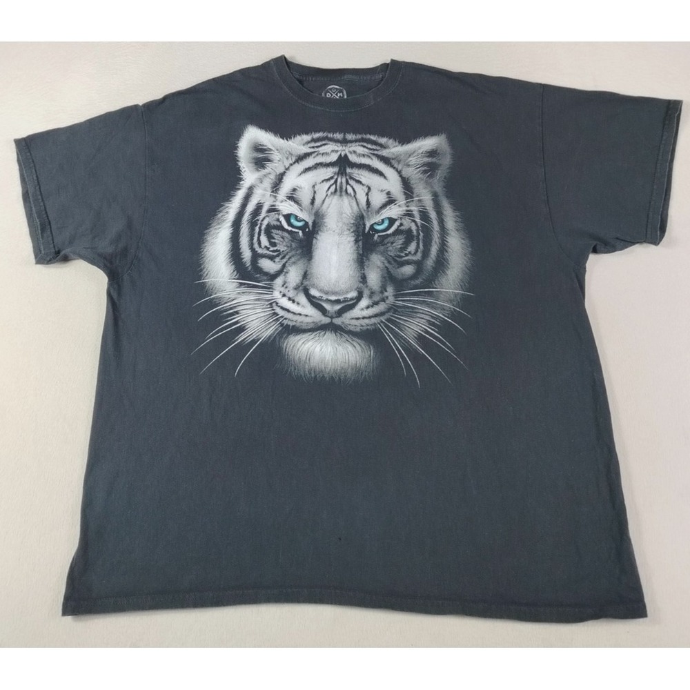 ODM Shirt Mens 2XL Black White Tiger Face Graphic Tee Tagless Wildlife Crewneck